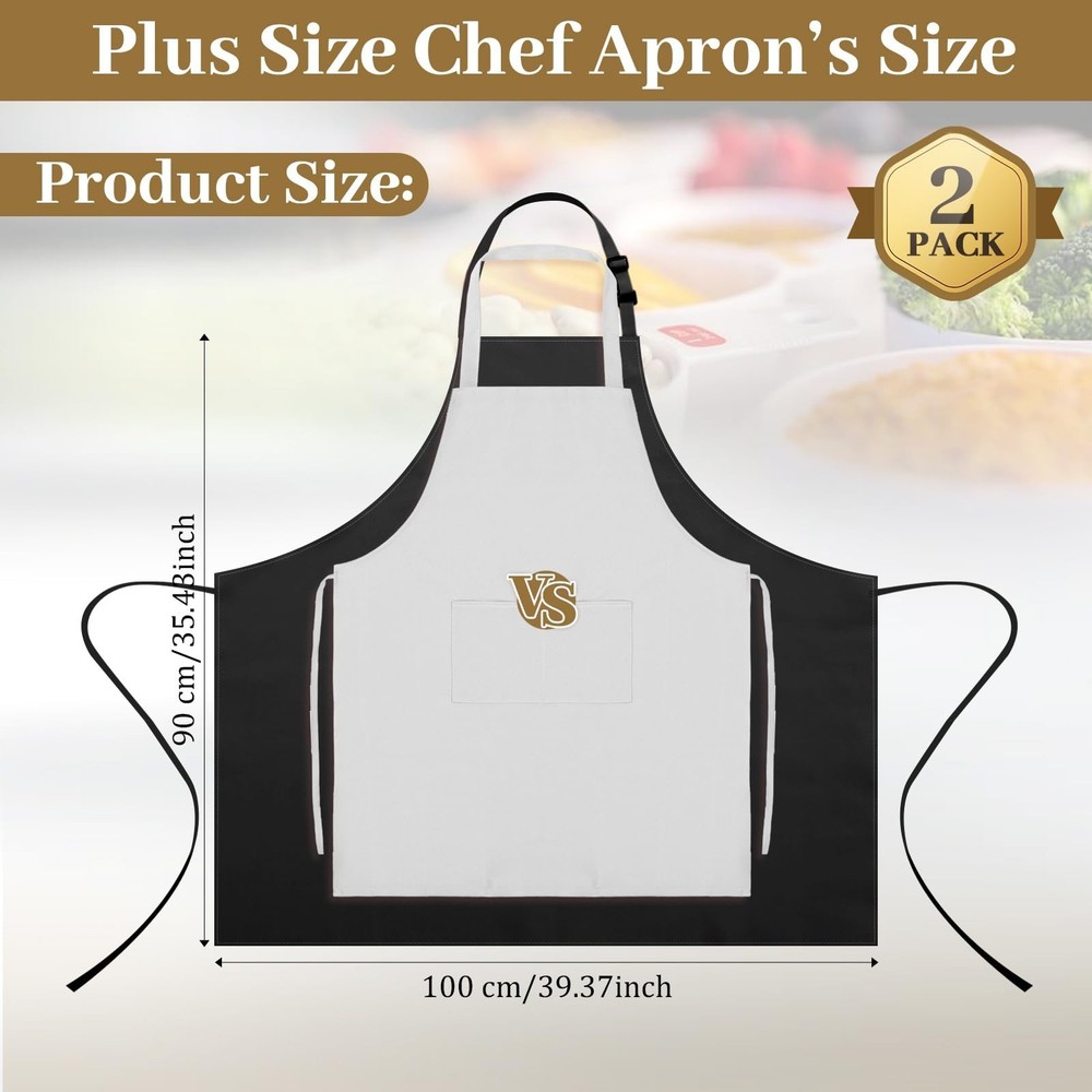 Shyyween 2 Pcs Plus Size Chef Aprons Extra Large Adjustable Unisex Kitchen Ap...