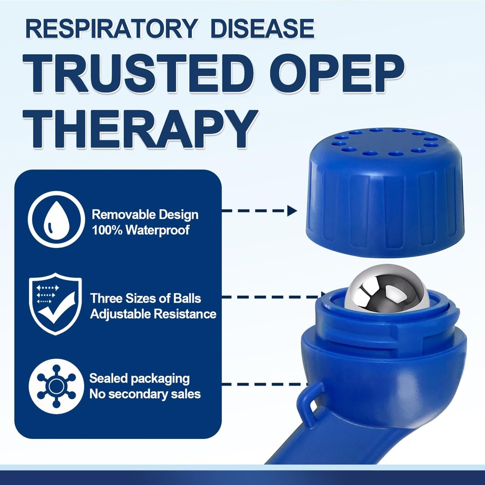Flutter Valve, Breathing Exercise Device for Lungs, Natural Dark Blue-e