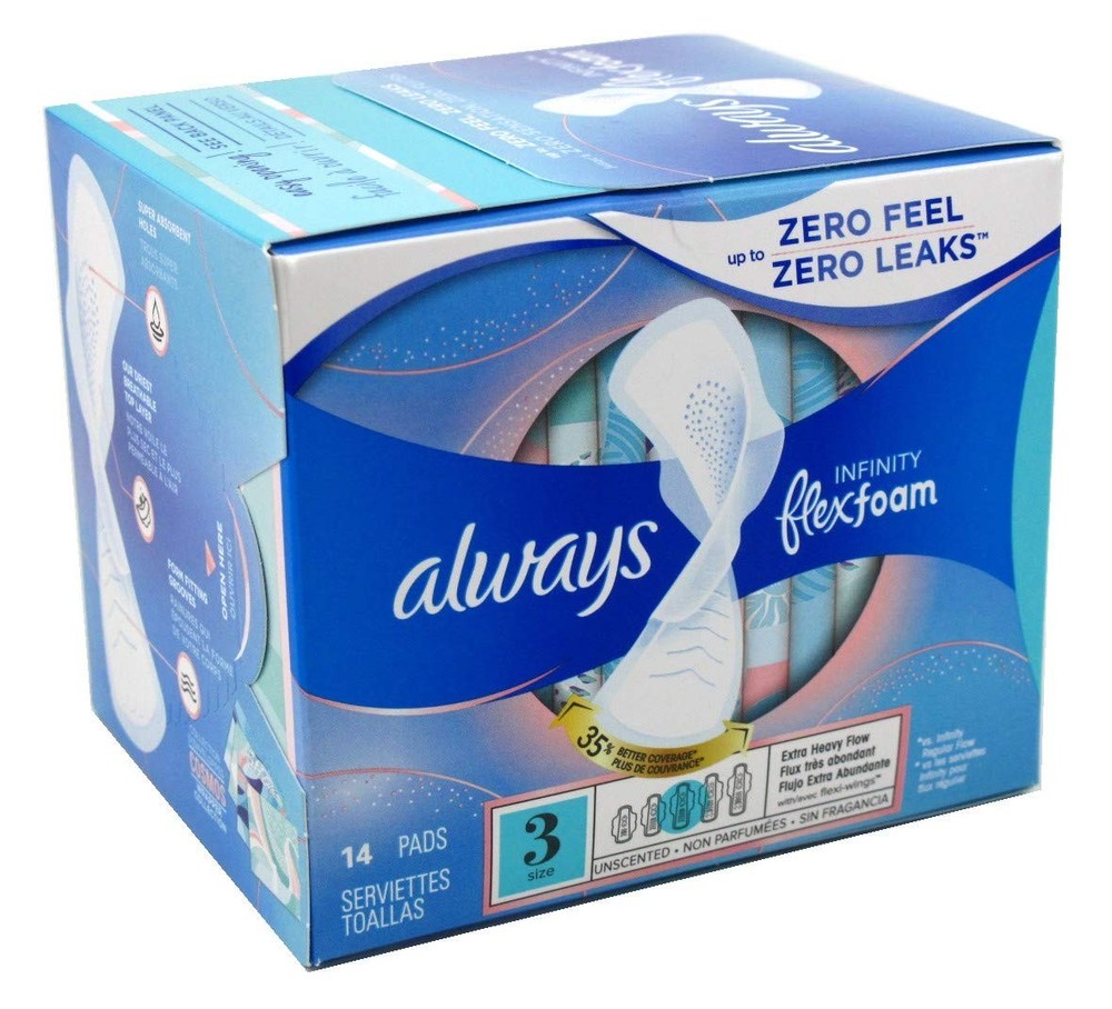 Always, Pads Size 3 Infinity with Flex Foam 14 Count Extra Heavy Flow