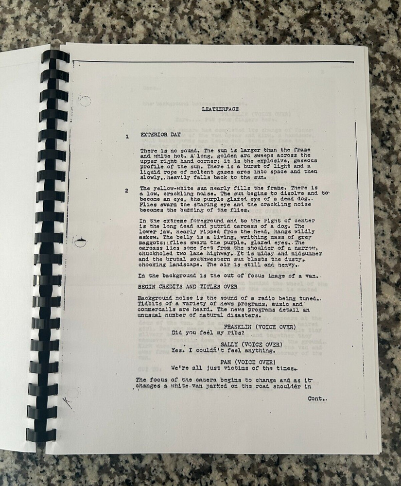 Texas Chainsaw Massacre Horror Movie Script Reprint Full Screenplay Script