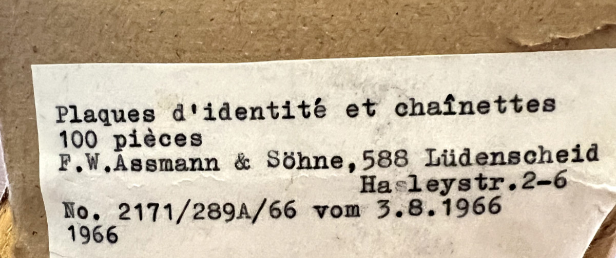 French Army Dog Tags With Chain Blank Unused Military Issued 1966 Identity Plate