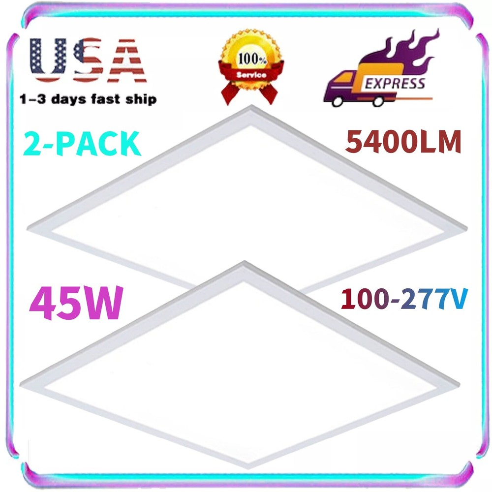 2-100Pack 2x2Ft LED Panel Light Drop Ceiling Flat Recessed Troffer Fixture 5000K