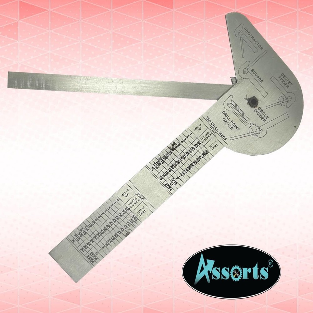 Multi Purpose Protractor Square Rule Centre Finder Divider Drill Point Gauge