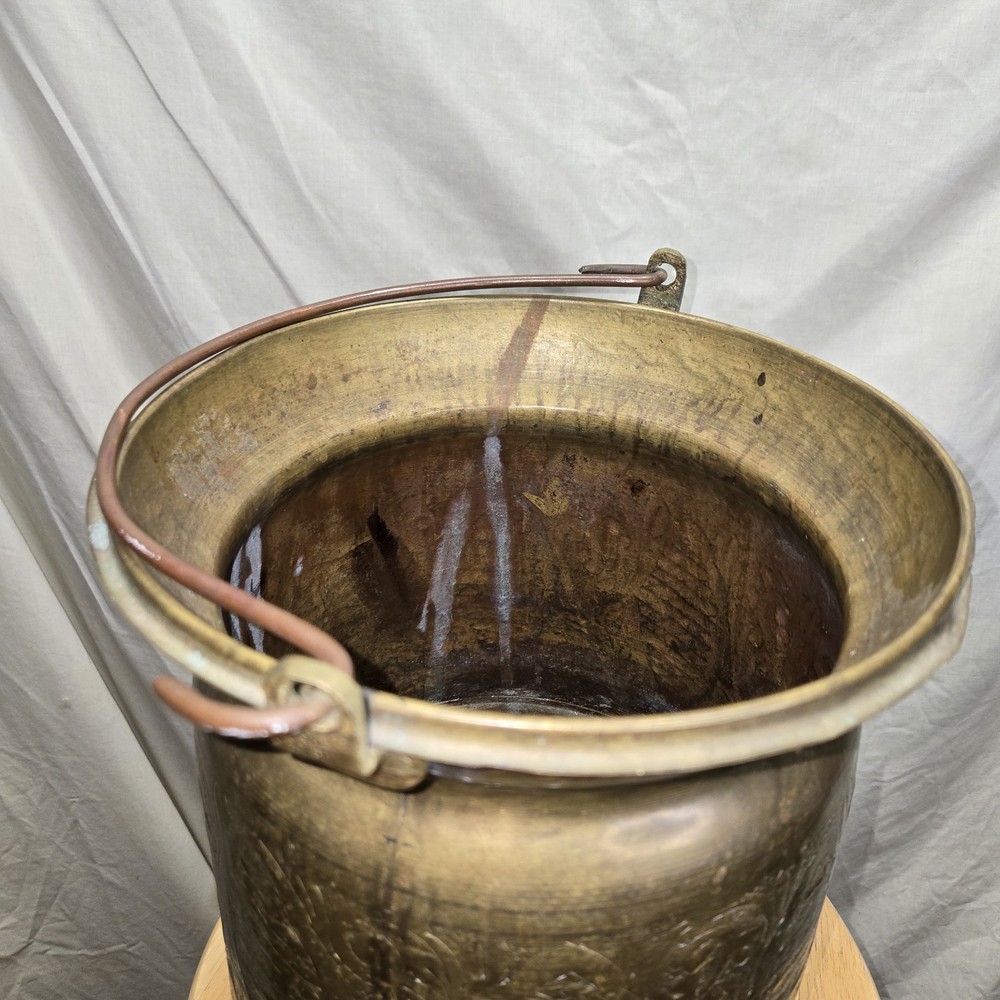 Antique Handmade Hammered Engraved Solid Brass/copper Middle Eastern Pot Bucket