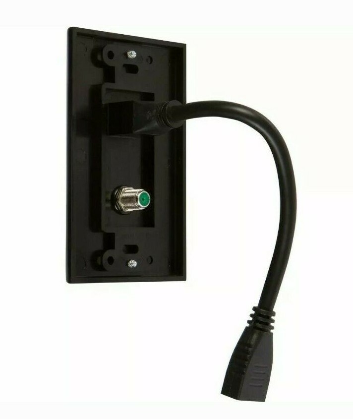 HDMI pigtail coax wall plate-black