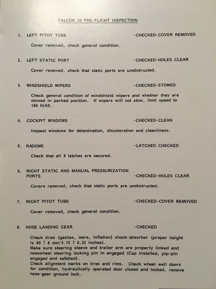 Falcon 20 Preflight Checklist
