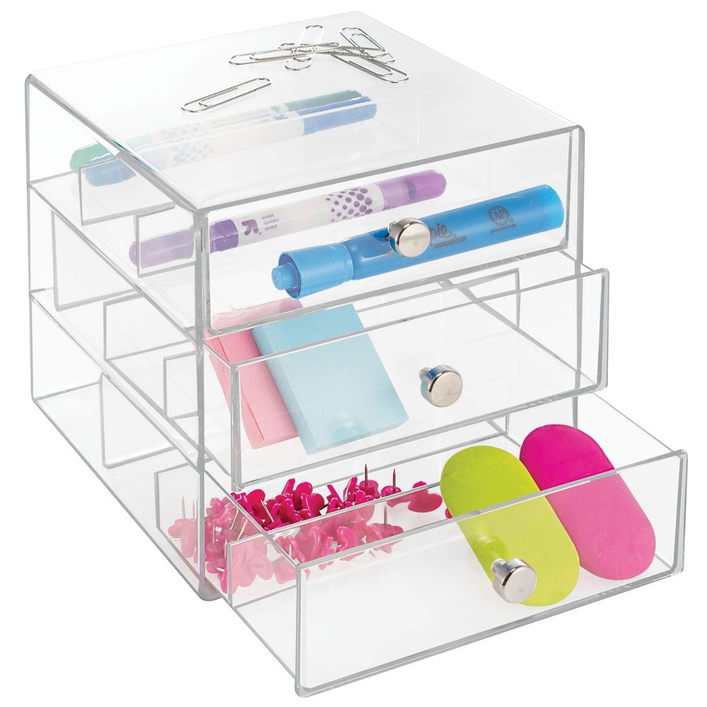 iDesign 3-Drawer Stackable Sunglasses Organizer, Clear Glasses Storage and