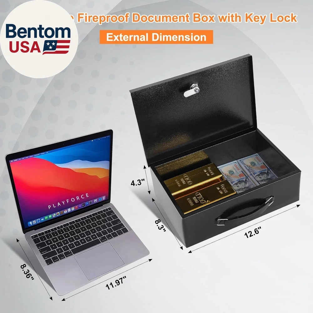 Fireproof Document Box with Key Lock, Small Lock Boxes for Personal Items, Fire