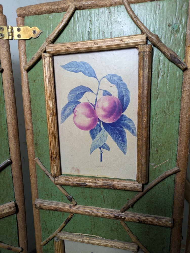 Vintage Rustic Twig Table Top 3-Panel Folding Screen Victorian Boho Chic Asian