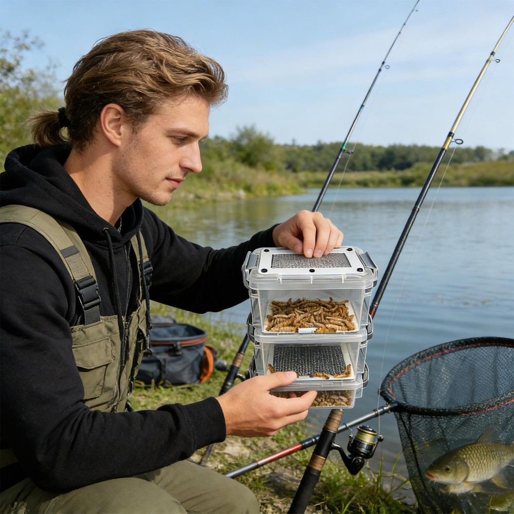 Mealworm Breeding Kit 3-Layer Silkworm Feeder Bin Corn Worm Breeder Box