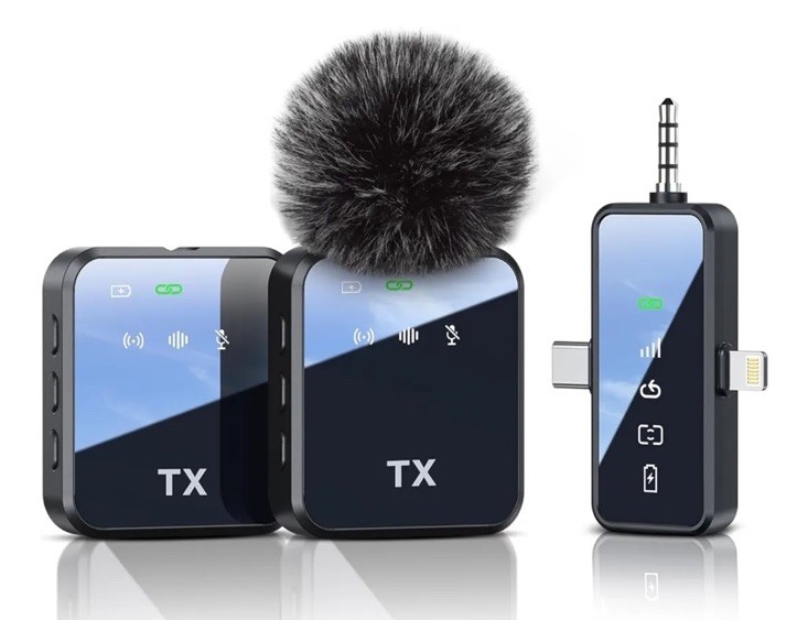 3 in 1 Microphone for iPhone/Android/Camera, Wireless Lavalier Black-3in1