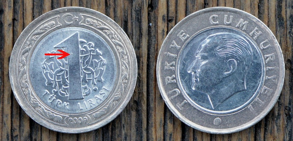 Turkey 1 Lira 2009 Coin MINT ERROR