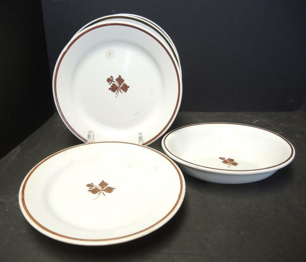 Five Copper Luster 8 3/4" Plates & Oval Vegetable Bowl