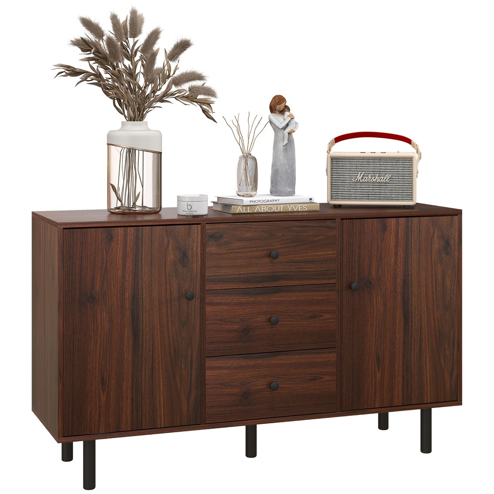 HOMCOM Kitchen Sideboard with 2 Cabinets 3 Drawers Buffet Table, Brown