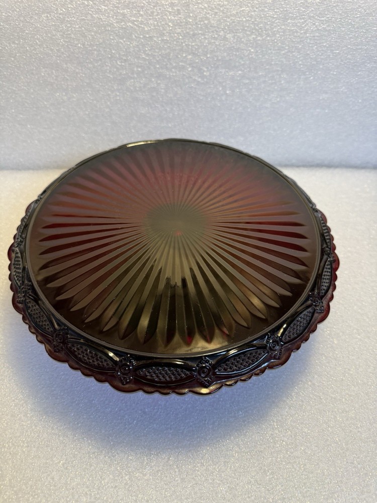 Vintage Avon 1876 Cape Cod Ruby Red Glass Pedestal Cake Stand EUC