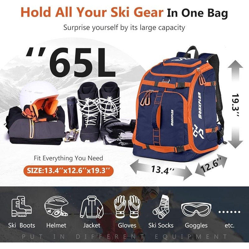 Ski Boot Backpack Waterproof Durable Large Capacity Gear Bag W/ Pockets New