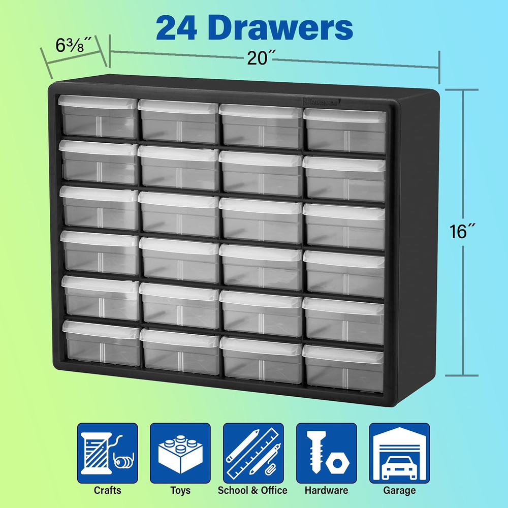 24-Compartment Drawer Bin Hardware Tool Organizer Garage Storage Plastic Cabinet