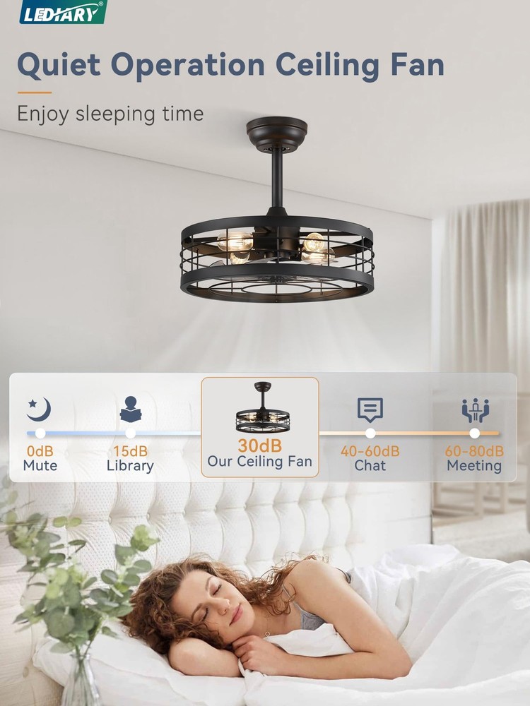 18 Inch Black Bladeless Ceiling Fan with Light Remote Timing
