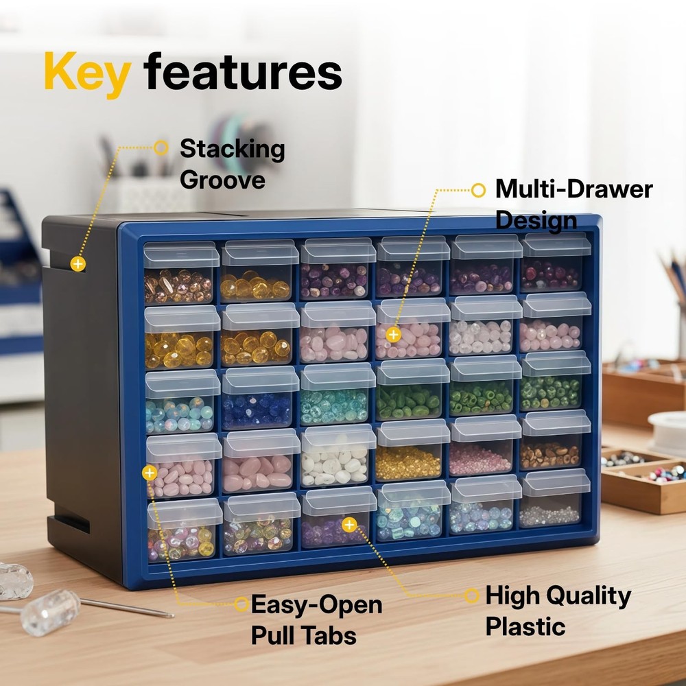 NORTHSKY 30-Drawer Plastic Storage Drawers, Small Parts Organizer, Stackable ...