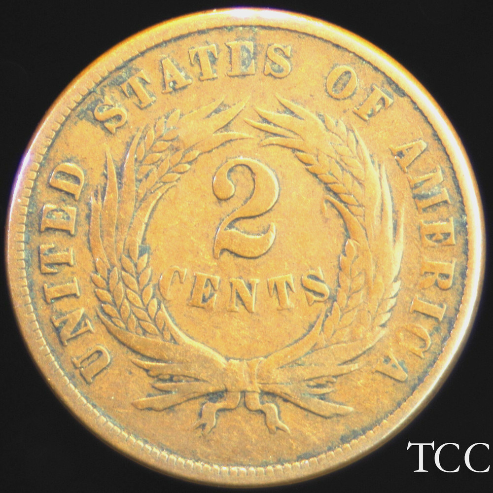 1865 TWO CENT PIECE ~ EXCELLENT ORIGINAL COIN ~ PLAIN 5 ~ TCC