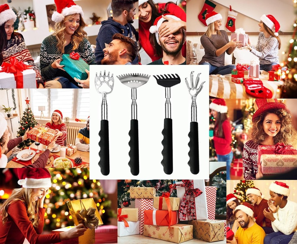 4Pcs Different Back Scratcher Extendable Massager Tool with Rubber Black
