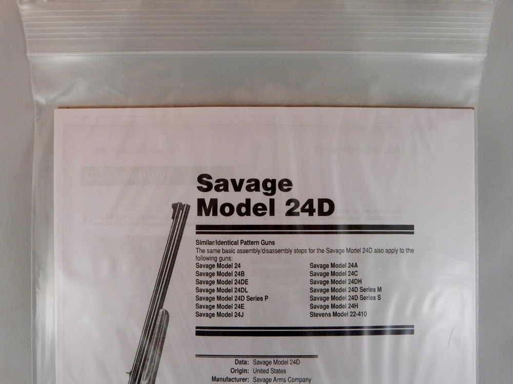 SAVAGE MODEL 24D  RIFLE BREAK DOWN INSTRUCTION KIT a