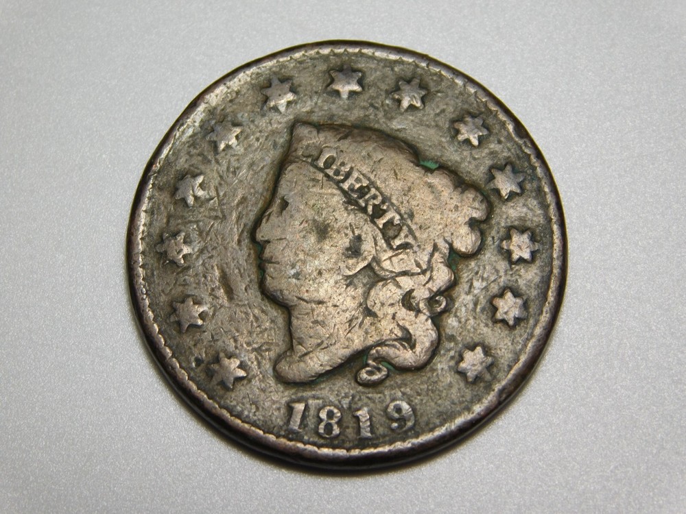 OLD US COPPER COINS 1819 CORONET HEAD LARGE CENT