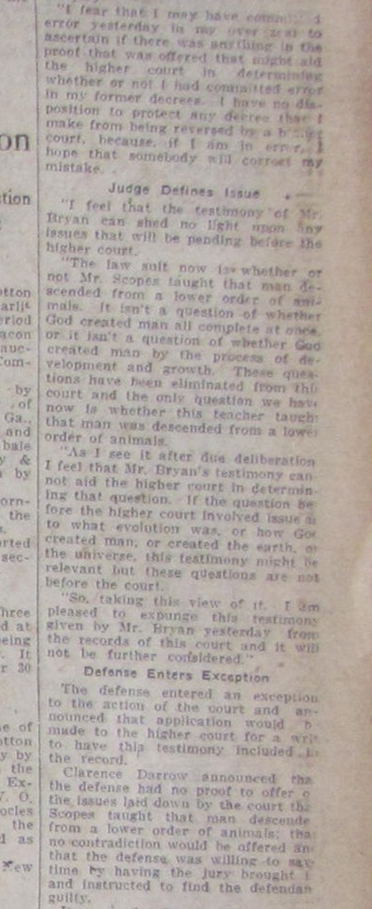 Vintage 1925 Clarence Darrow Evolution Scopes Monkey Trial Newspaper