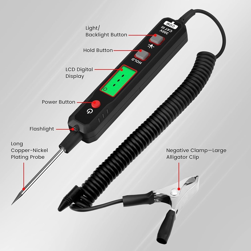 Smart Automotive Light with Buzzer and Sharp Probe for Voltage Testing