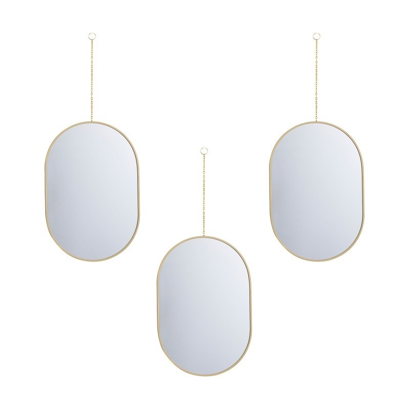 3PC Gold Capsule Shape Mirror Set W/ Removable Chain Versatile Display 8" x 12"