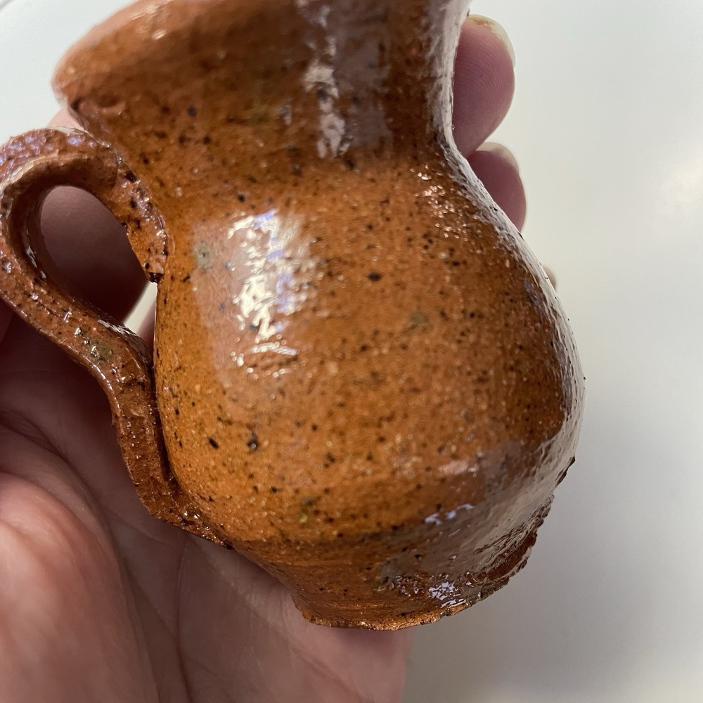 Vintage small speckled redware pottery creamer rustic