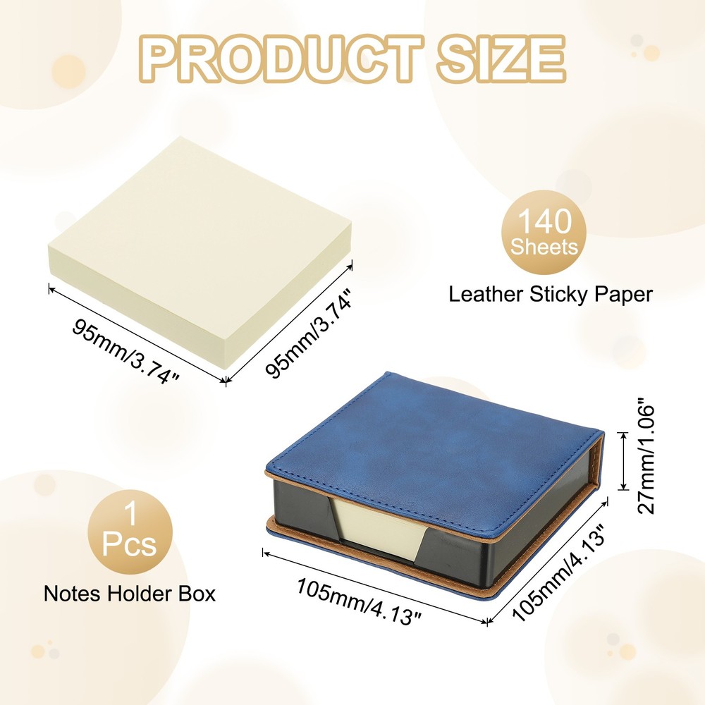 140 Sheets Leather Sticky Notes Holder, 10in Post Notes Holder Box, Blue