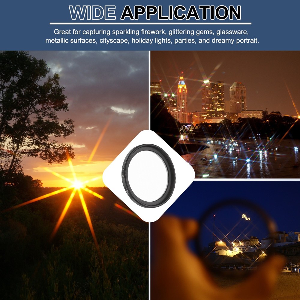 37mm Star Filter 8 Points Starburst Len Filter Variable Twinkle Effect Black