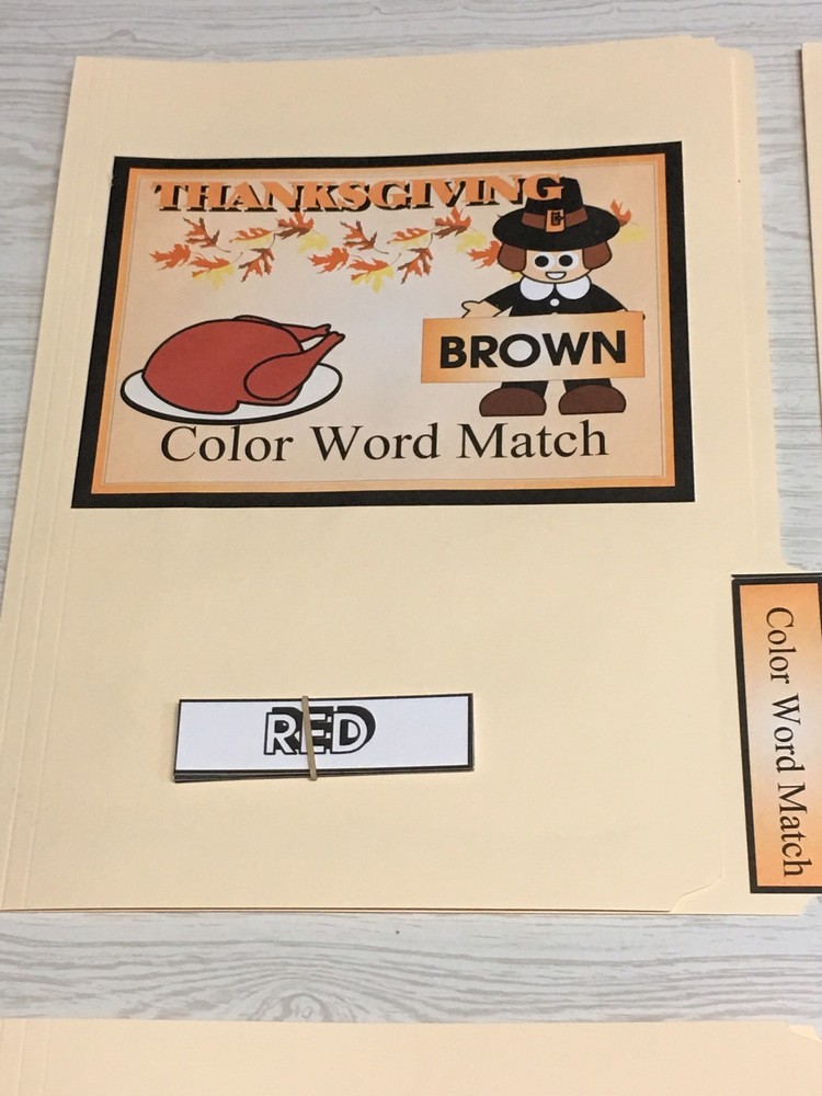 Thanksgiving -  File Folder Game  - Activity Set - Color Words Match
