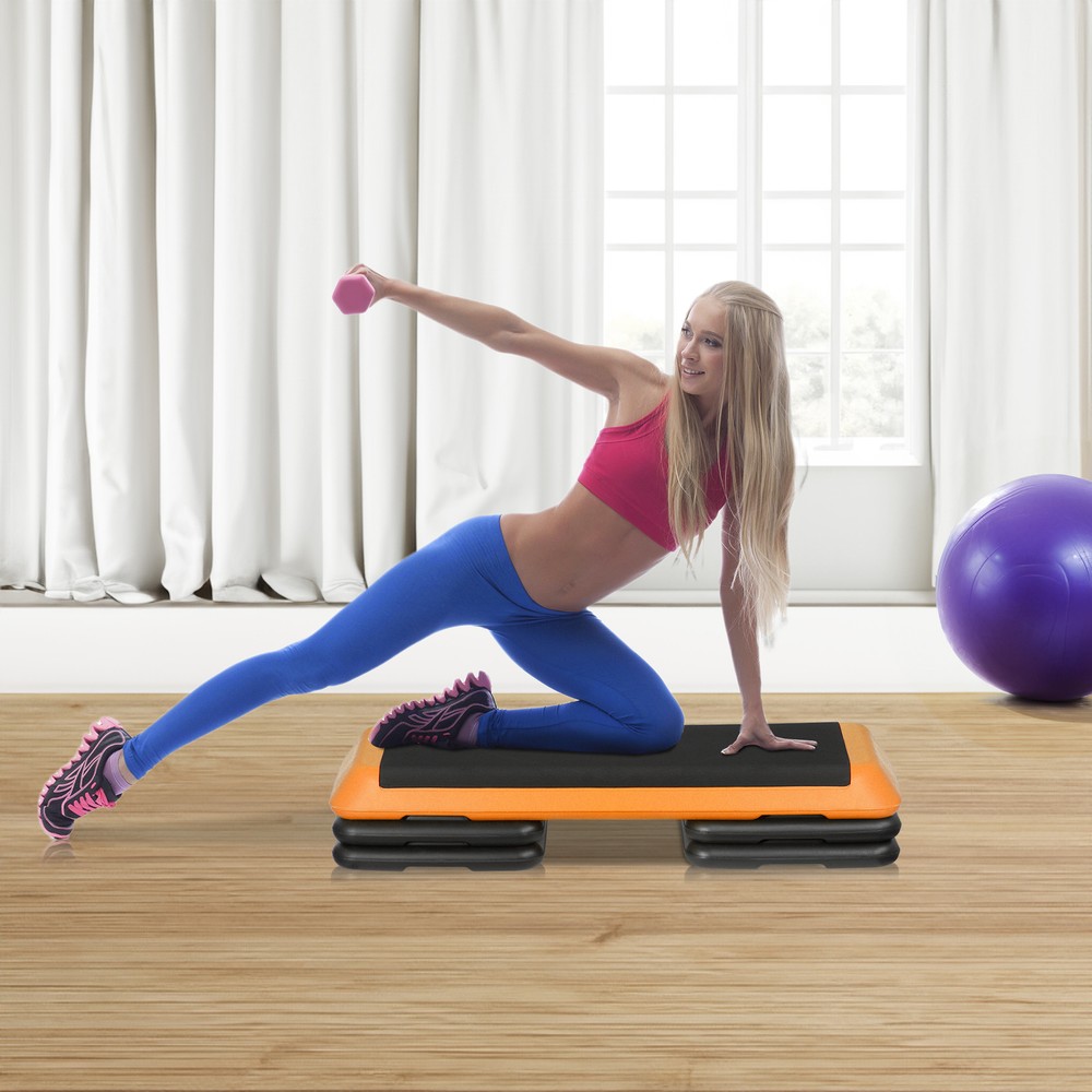 Adjustable Aerobic Step Workout Stepper with 4 Riser Fitness&Exercise Platform