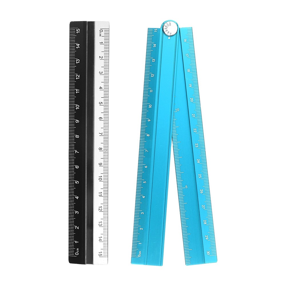 Folding and Straight Ruler Kit 30/15cm Aluminum Plastic Ruler, Black/Blue