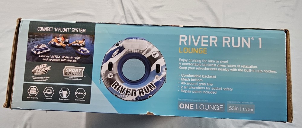 Intex RIVER RUN 1 LOUNGE Inflatable Water Float, 53” Diameter, Blue/White 🆕