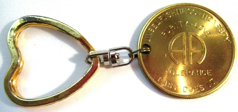 Alcoholics Anonymous AA Bronze Medallion Keyring think before you drink token