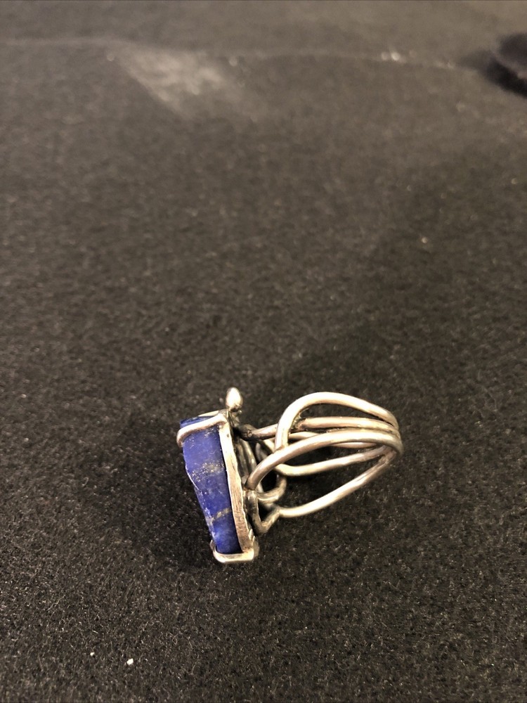 Lapis Raw Set In Free Form SS925 Sz 8