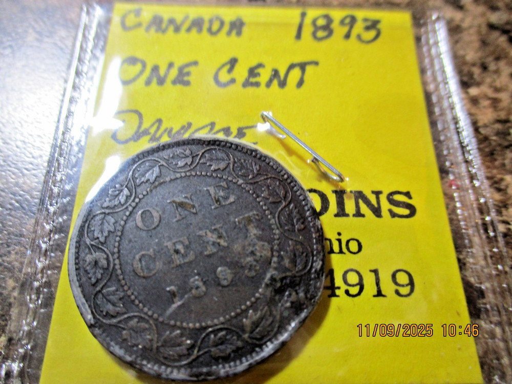 1893 CANADA LARGE CENT DAMAGE        TT