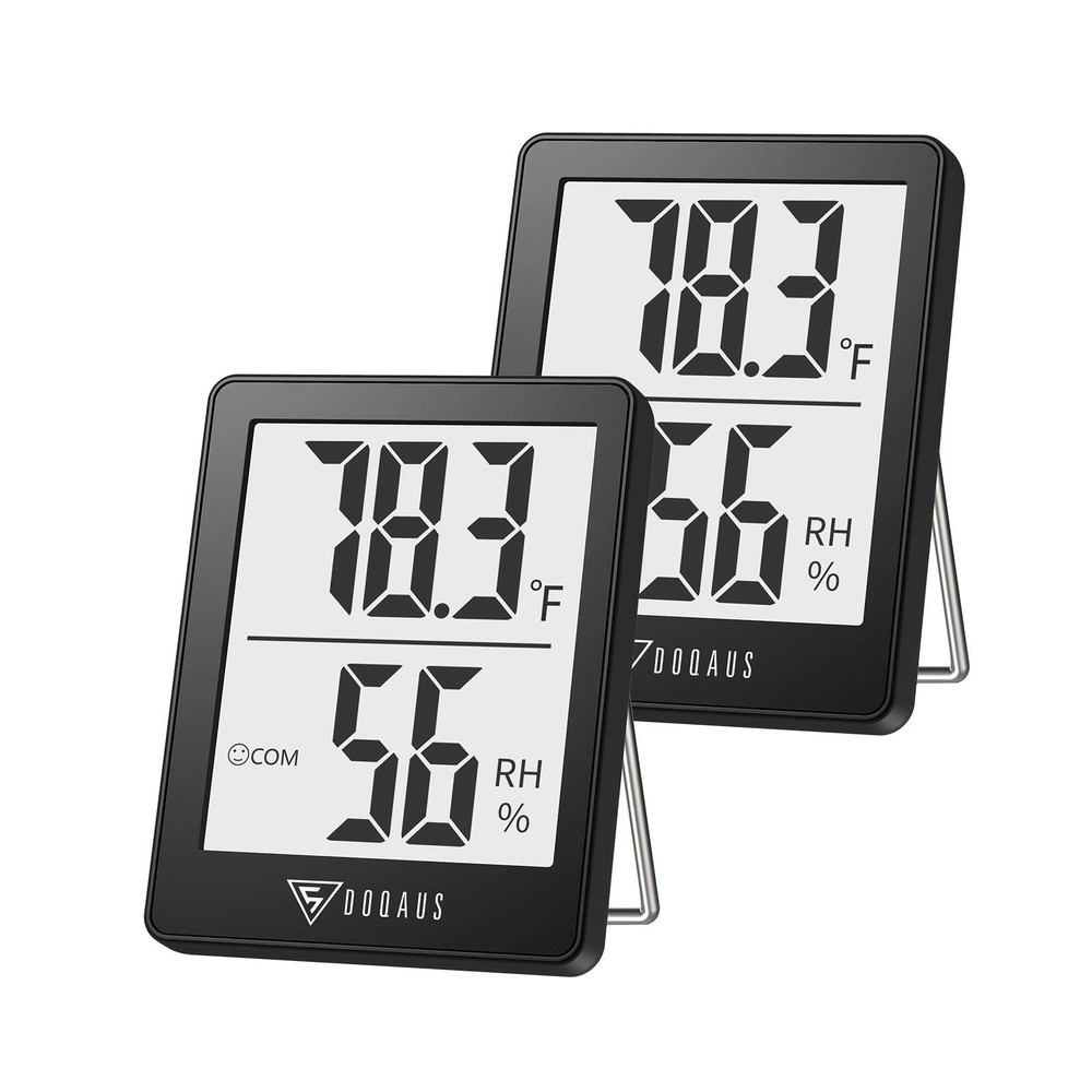 DOQAUS Humidity Meter, 2 Pack Room Thermometer Indoor, 2 Pack, Black