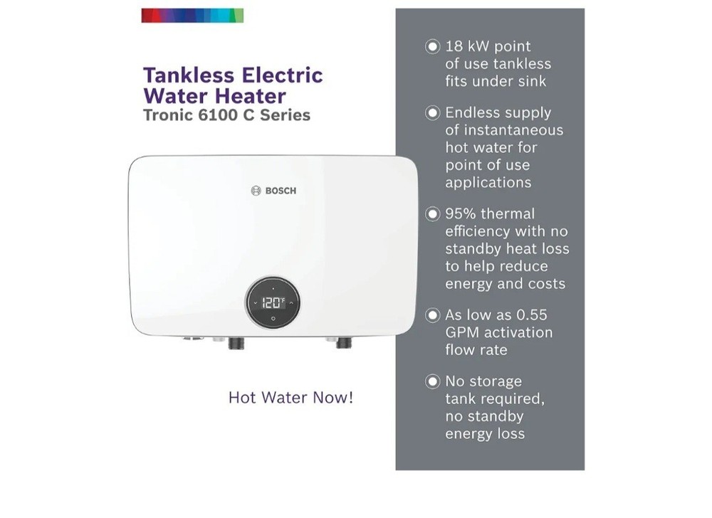 Bosch Thermotechnology Tronic 6100 Electric Tankless Water Heater, 18 kW, White