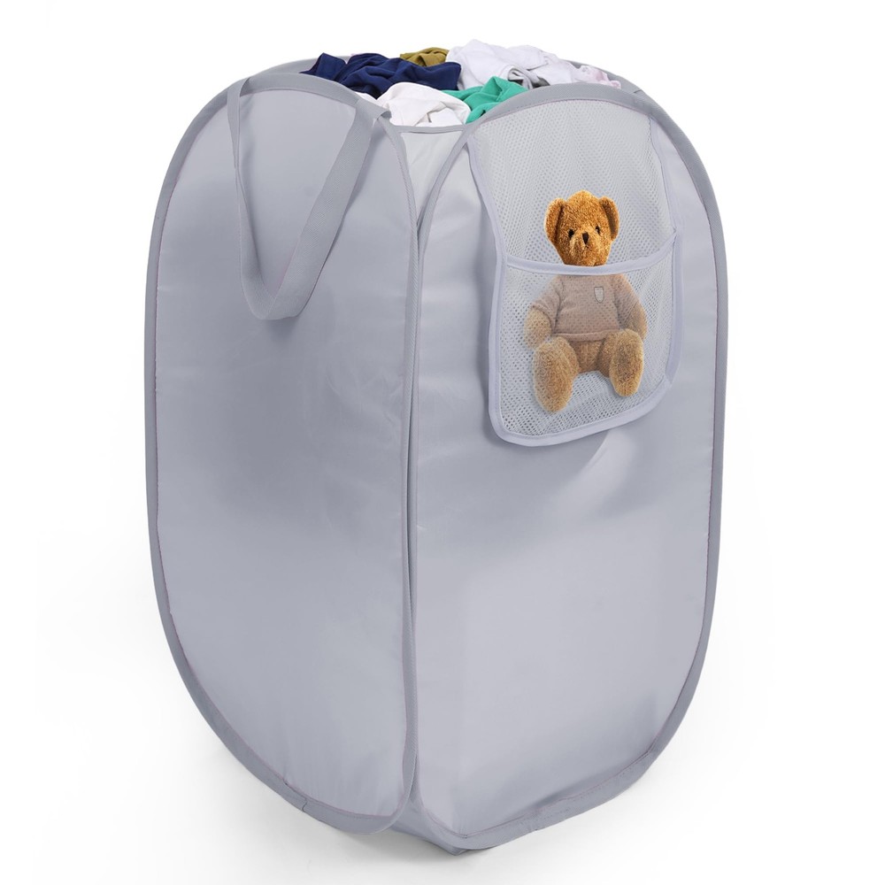 Sturdy Collapsible Laundry Baskets with Side Pocket, Pop Up Laundry Hamper Li...