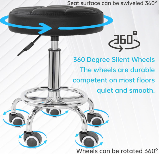 PU Leahter Rolling Stool Height Adjustable Round Swivel Stools for Spa Salon ...