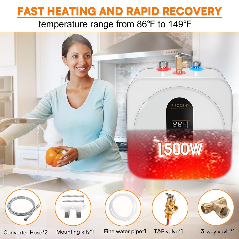 Under Sink Instant Hot Water Heater,2.5 Gallon Mini Tank Water Heaters with L...