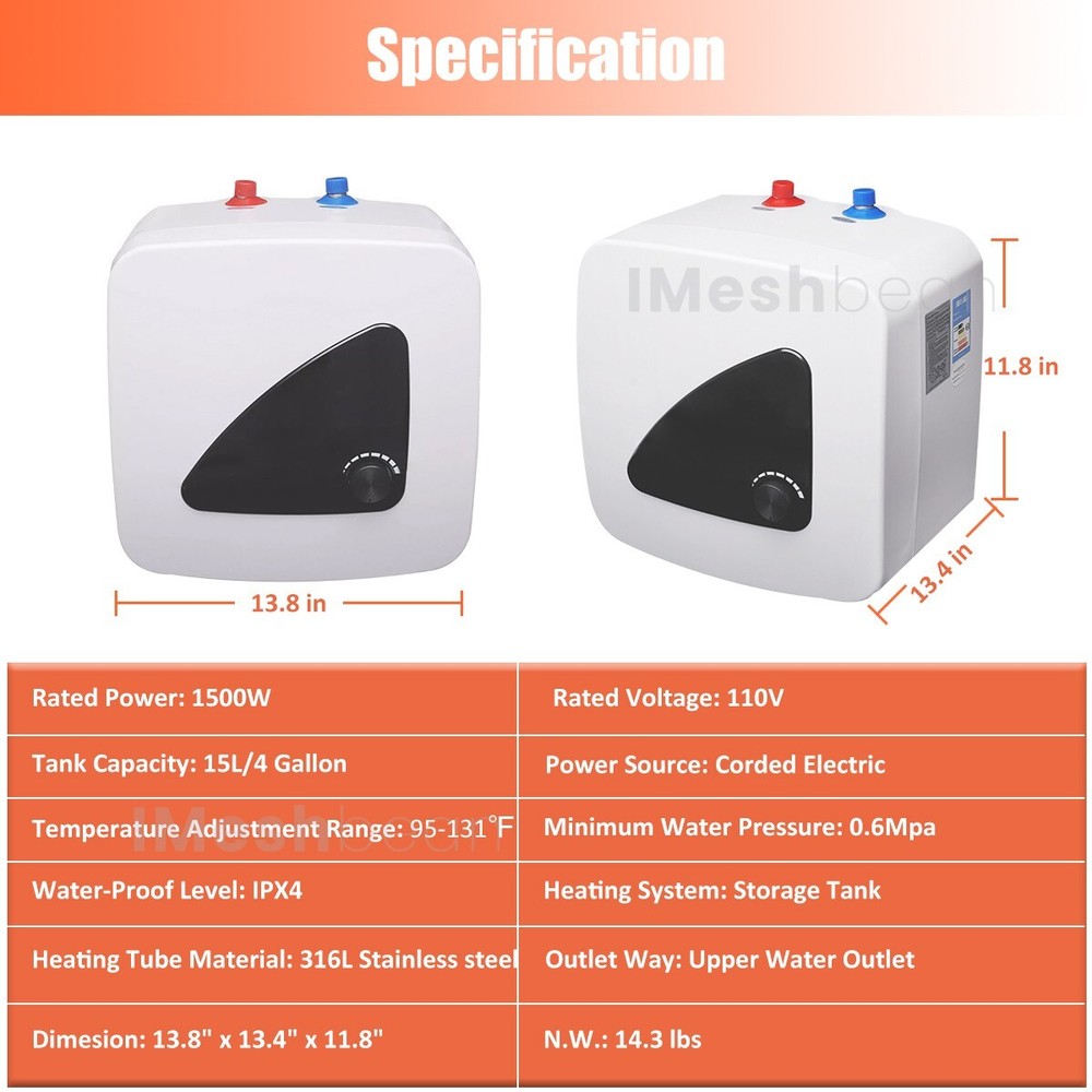 Instant Electric Hot Water Heater Shower Compact Mini-Tank Storage RV 15L 110V
