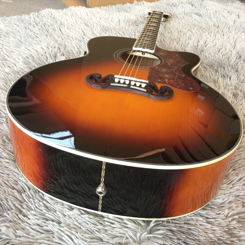 SJ-200 Standard Tri Burst Acoustic Guitar AAA Flame Maple Back 6Strings Ship US
