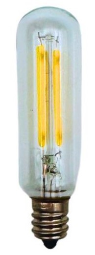 6 Pack of T6 LED Tubular Bulbs, 2W 120V, E12 Candelabra Base, Clear Glass filamt