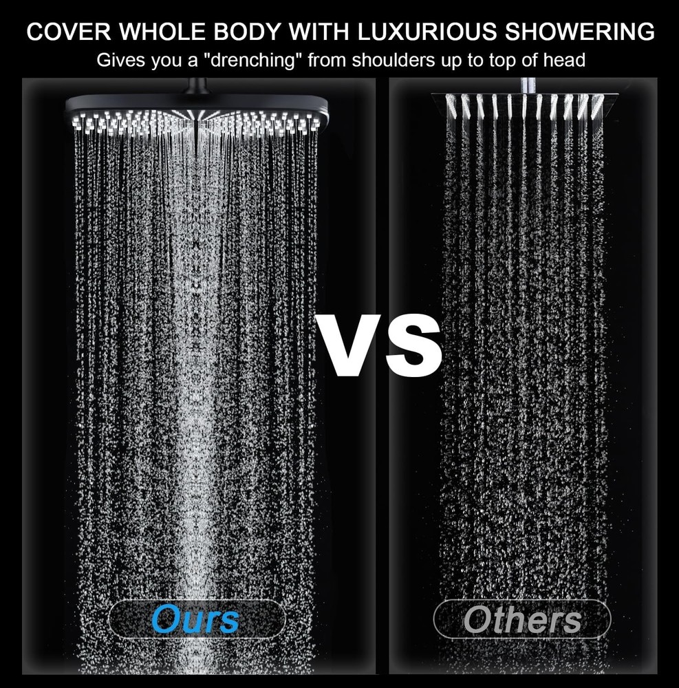 High Pressure Rain Shower Head Combo, Fixed & Handheld, 10 Spray Settings