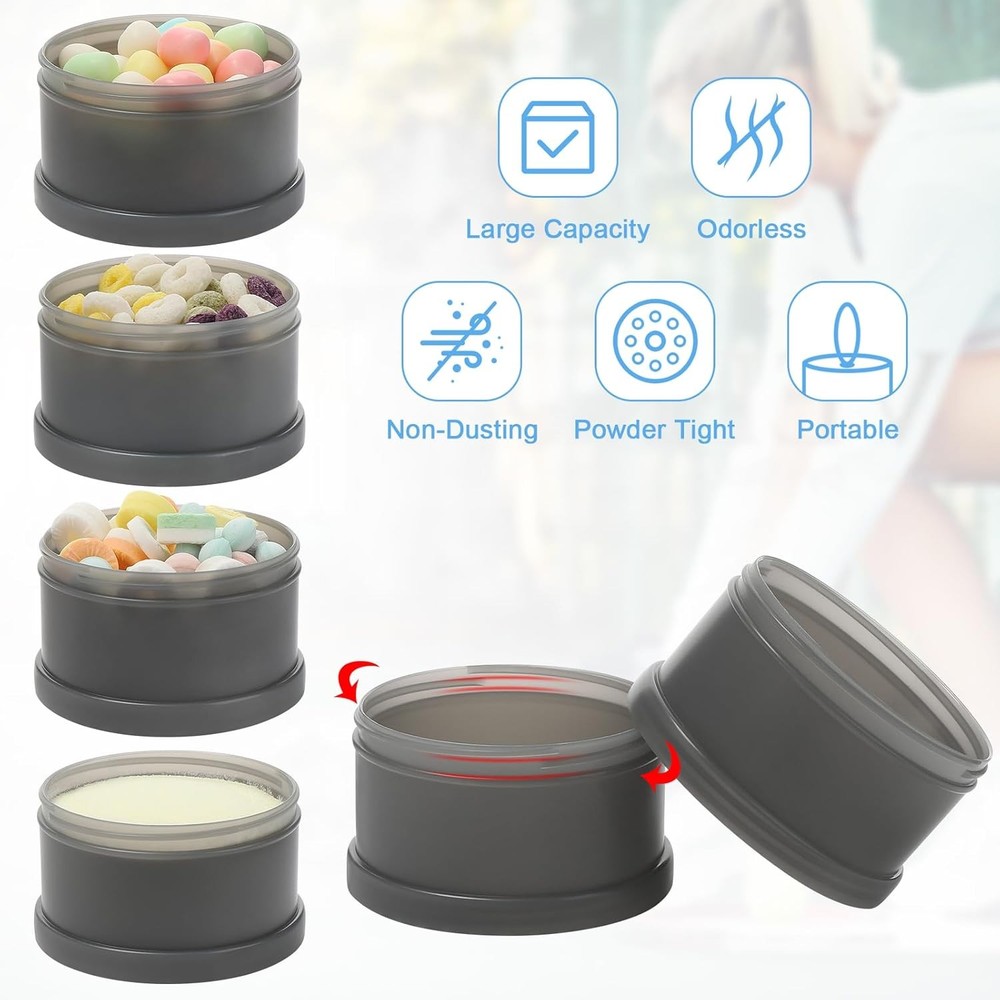 2 Pcs Protein Powder Container to Go with Funnels Stand, 4 Compartments Stackabl